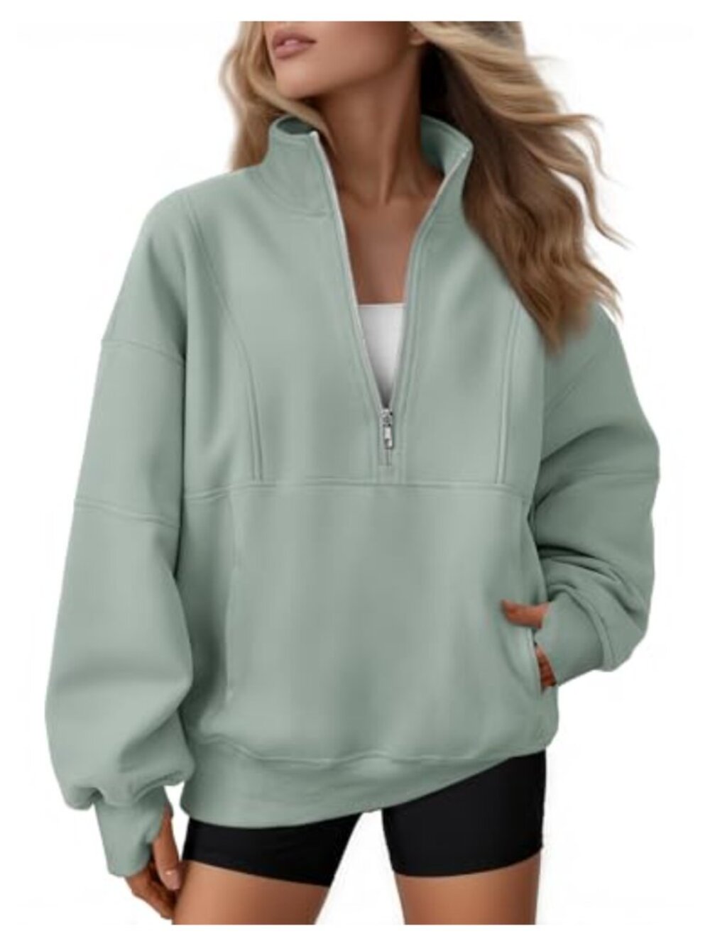 Women's Oversized Quarter Zip Fleece Pullover with Thumb Holes and Kangaroo